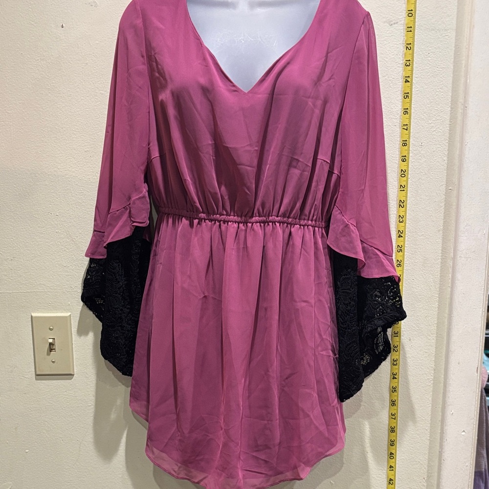 Kimi and Kai Pink Blouse with Black Lace Sleeves